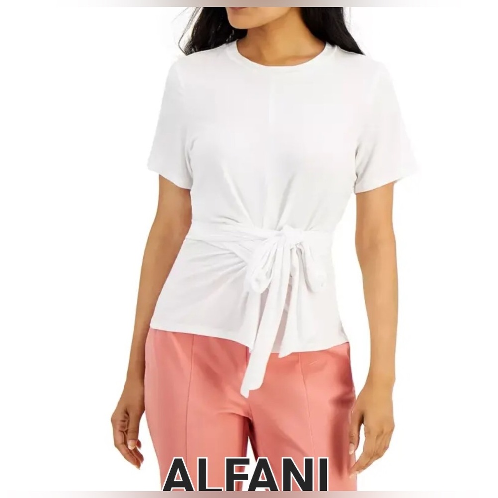 ALFANI Wrap Front Short Sleeve Crewneck Top sz  LP